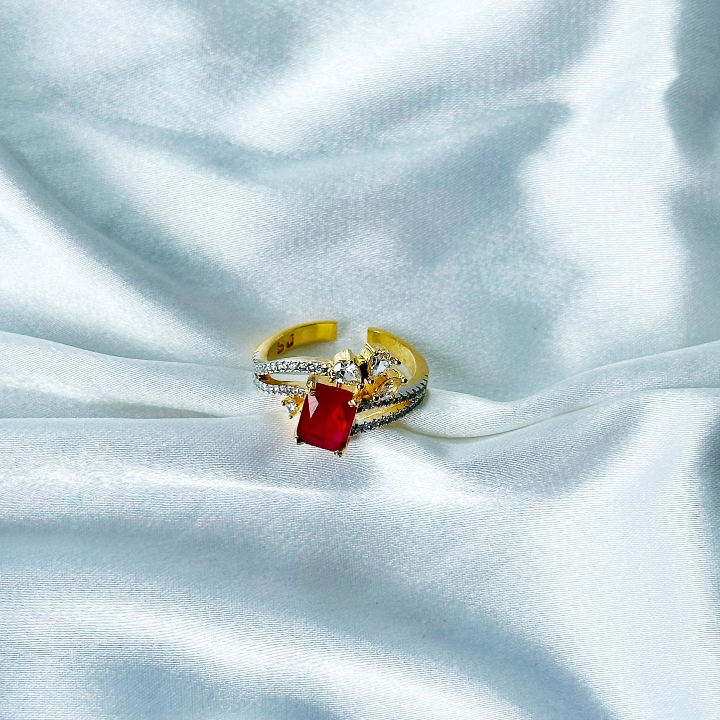 Red Ruby Cubic Zircon American Diamond Gold/Silver Plated Adjustable Ring