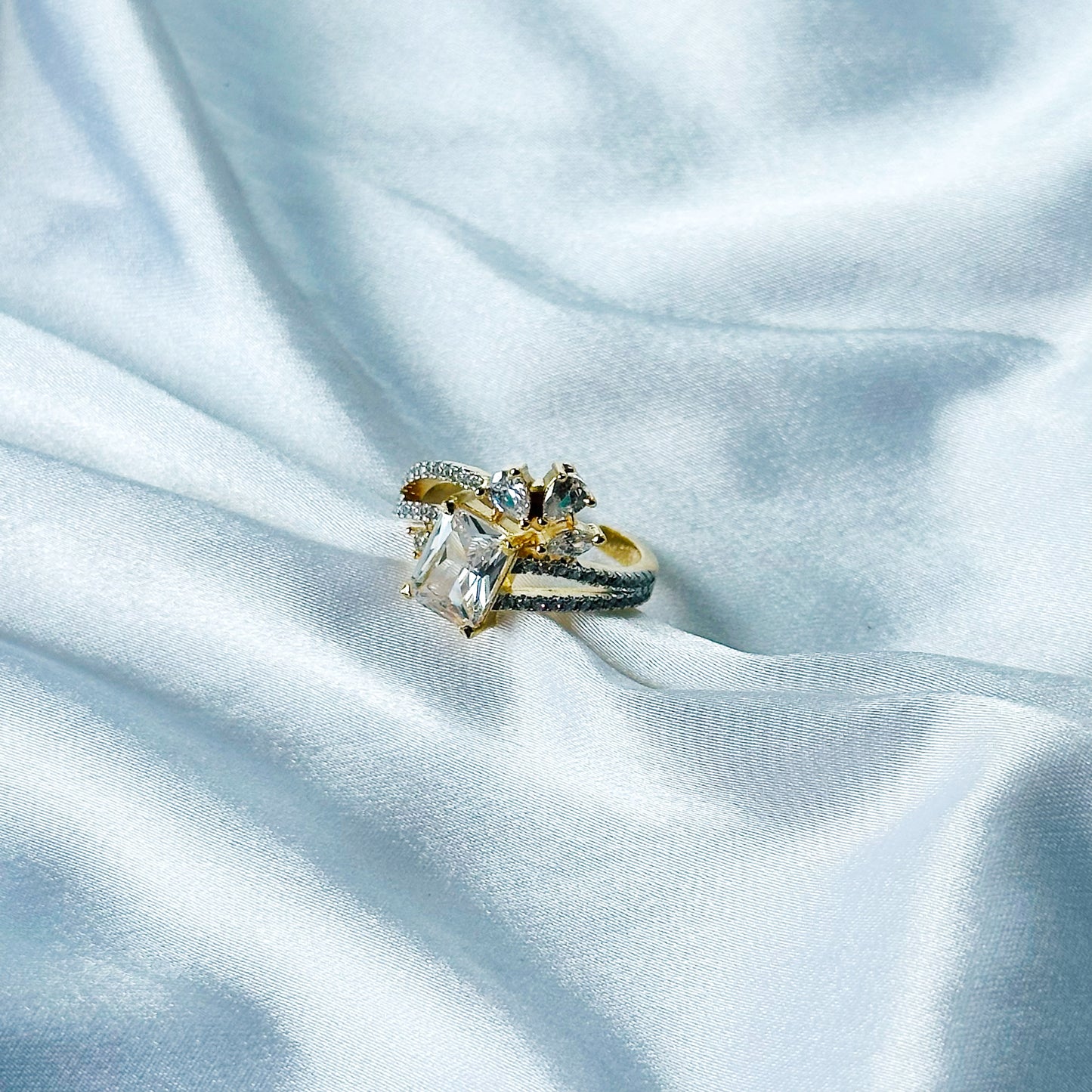 Solitaire Cubic Zirconia American Diamond Gold/Silver Plated Adjustable Ring