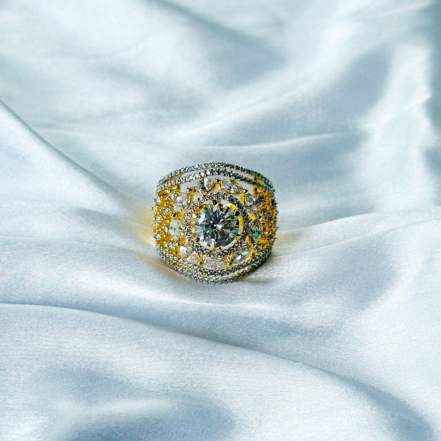 Solitaire Cubic Zircon American Diamond Gold/Silver Plated Adjustable Ring
