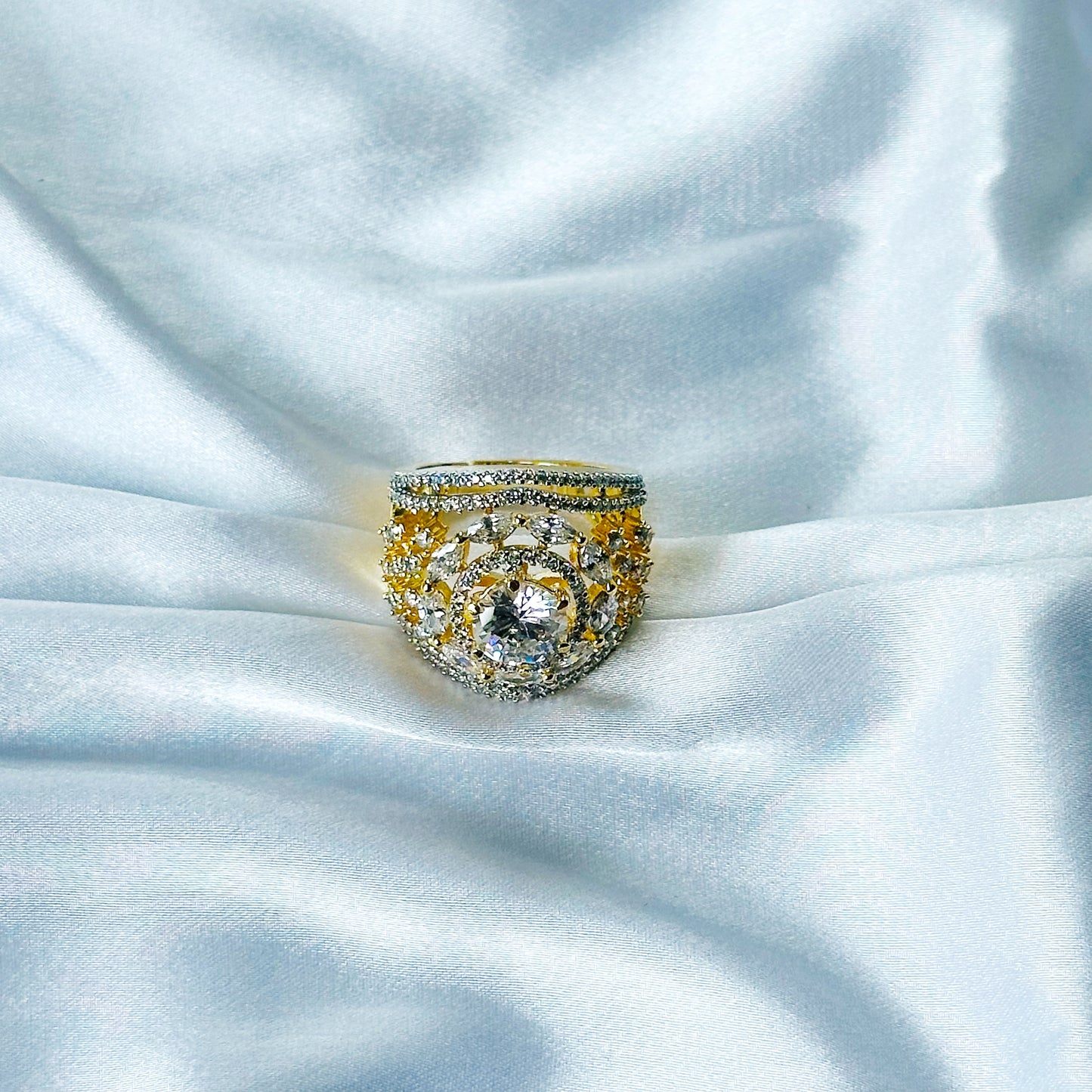 Solitaire Cubic Zircon American Diamond Gold/Silver Plated Adjustable Ring