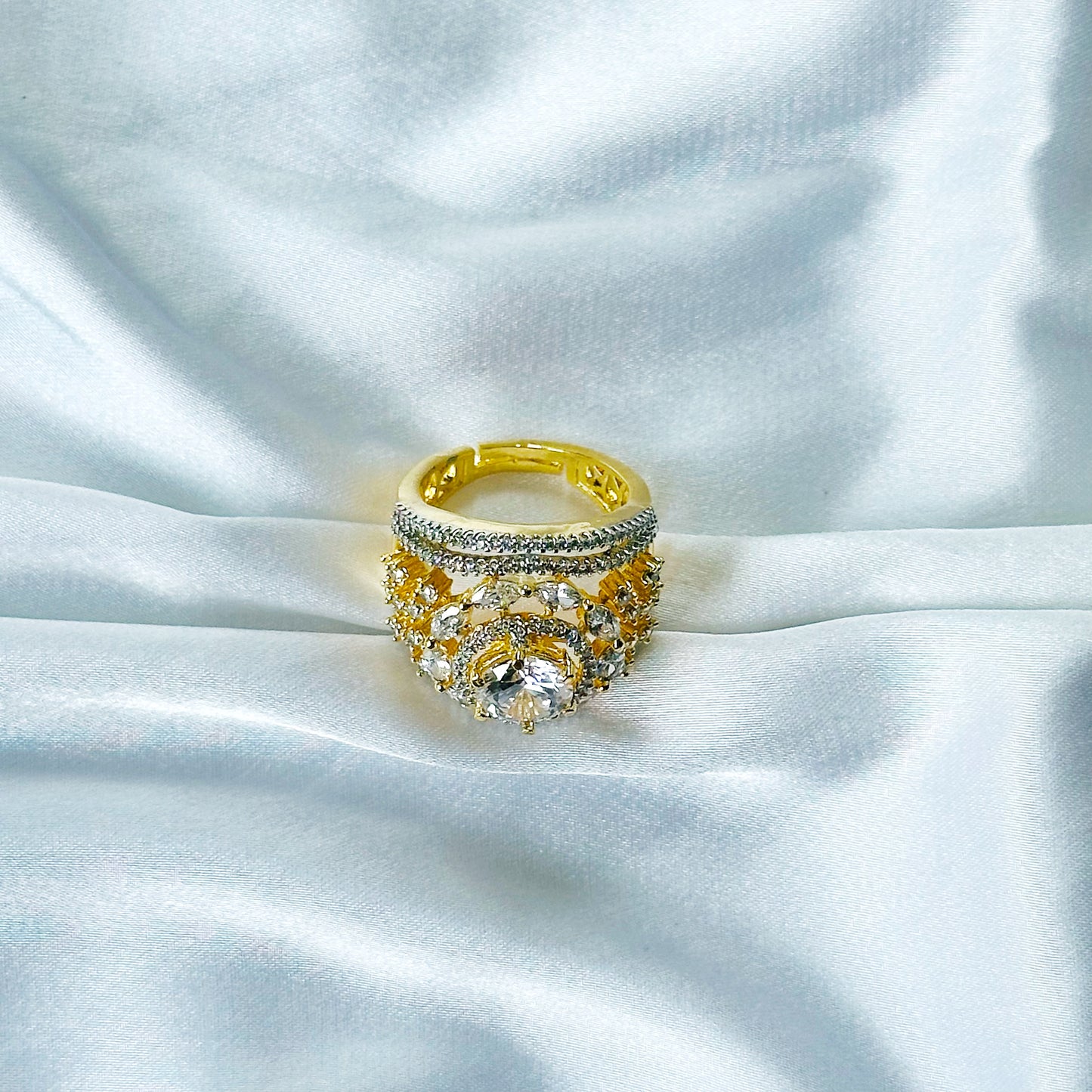 Solitaire Cubic Zircon American Diamond Gold/Silver Plated Adjustable Ring