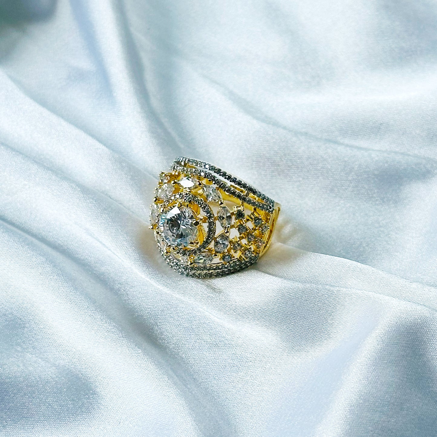 Solitaire Cubic Zircon American Diamond Gold/Silver Plated Adjustable Ring