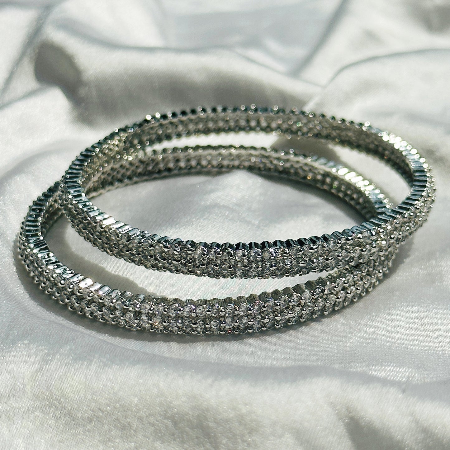 American Diamond Silver Plated Bangles Set of 2