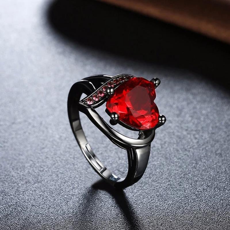 Red Ruby Cubic Zircon American Diamond 18K Black Gun Plated Adjustable Ring