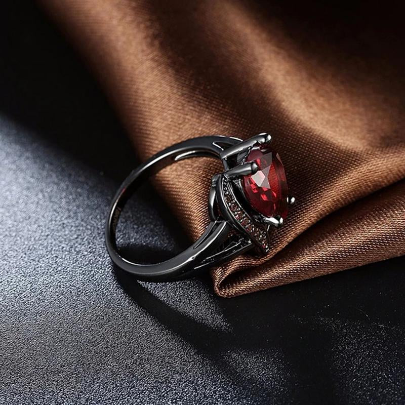 Red Ruby Cubic Zircon American Diamond 18K Black Gun Plated Adjustable Ring