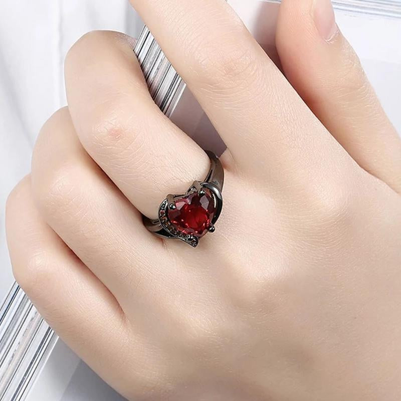 Red Ruby Cubic Zircon American Diamond 18K Black Gun Plated Adjustable Ring