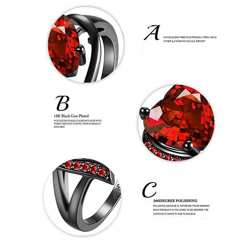 Red Ruby Cubic Zircon American Diamond 18K Black Gun Plated Adjustable Ring