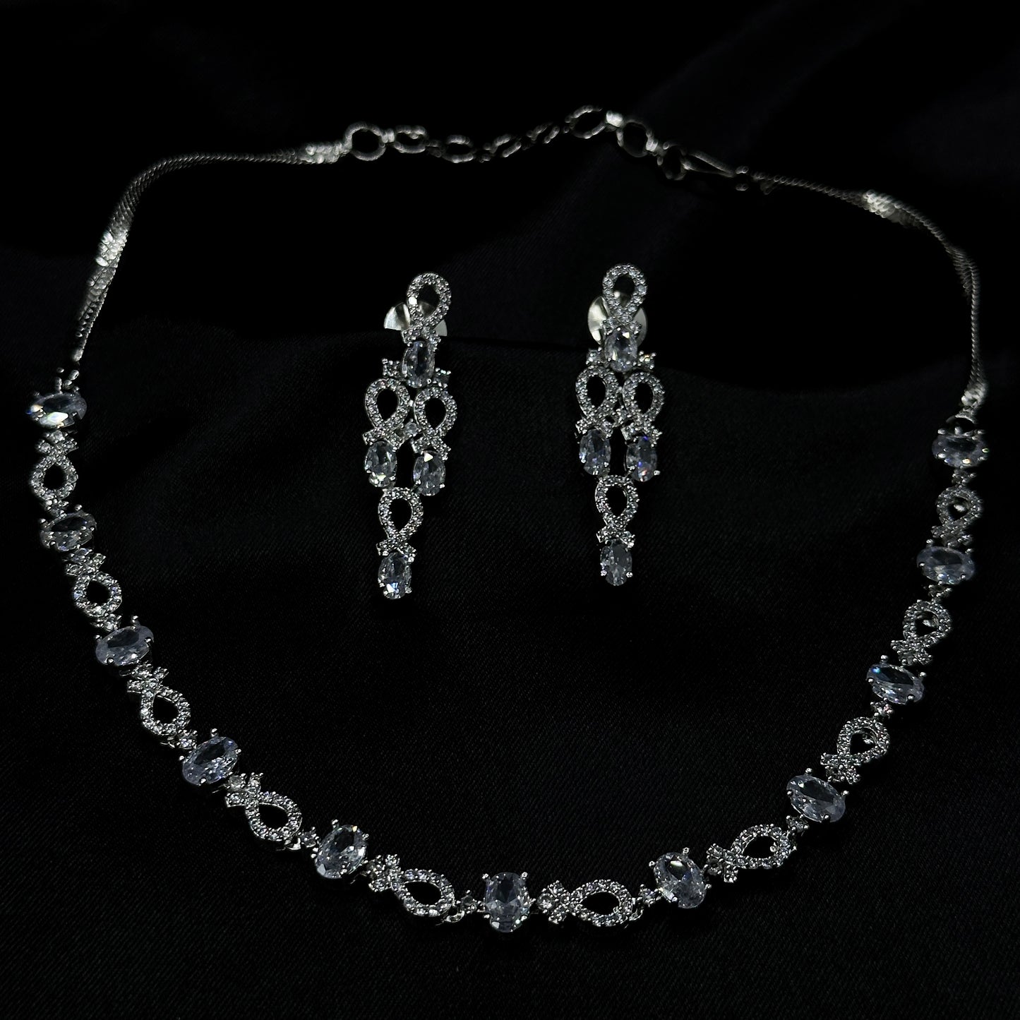 American Diamond Silver Plated Necklace Set