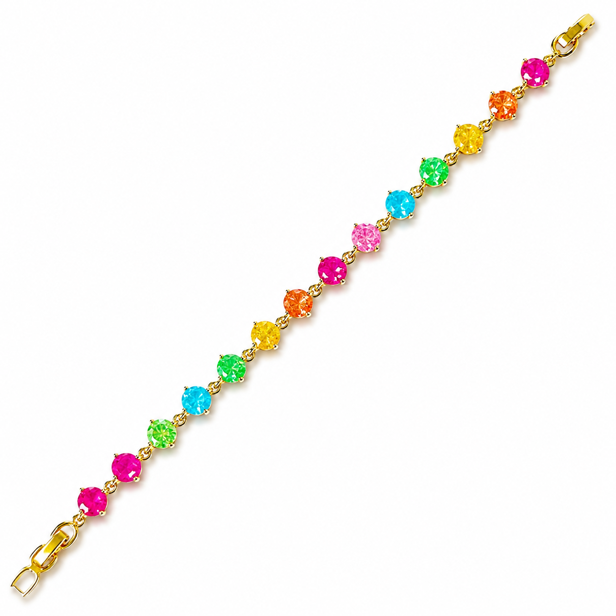 Multi Color Sugar Stones Gold Plated Stainless Steel Bracelet