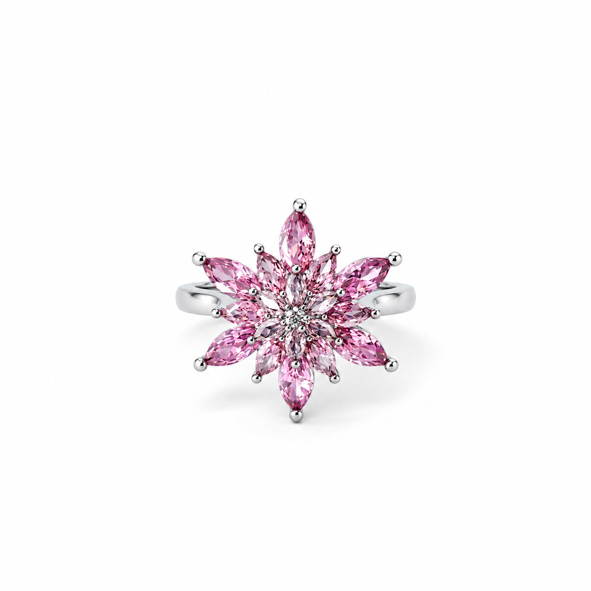 Pink Topaz Cubic Zirconia Ice Cut American Diamond Silver Plated Adjustable Ring