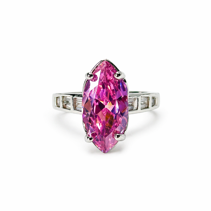 Pink Topaz Cubic Zirconia Ice Cut American Diamond Silver Plated Adjustable Ring