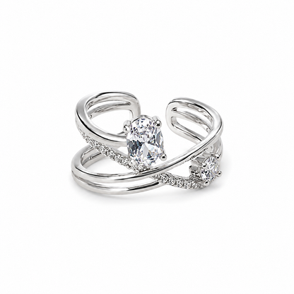 Solitaire Cubic Zirconia American Diamond Silver Plated Adjustable Ring