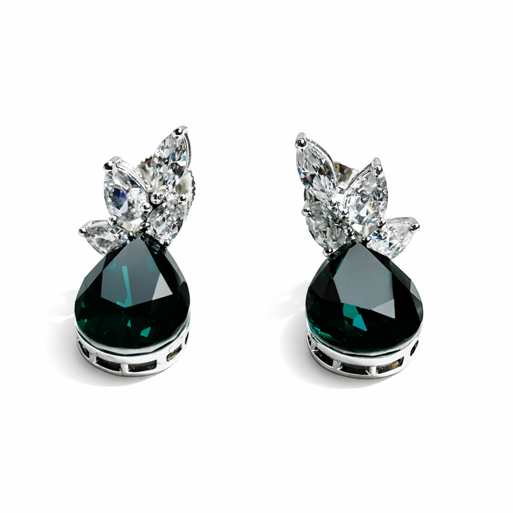Green Emerald Swarovski Crystal Silver Plated Earrings