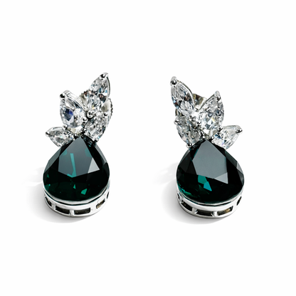 Green Emerald Swarovski Crystal Silver Plated Earrings