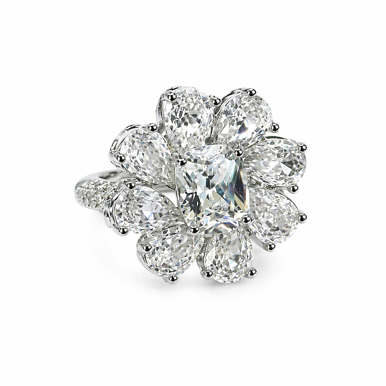 White Cubic Zirconia Ice Cut American Diamond Silver Plated Adjustable Ring