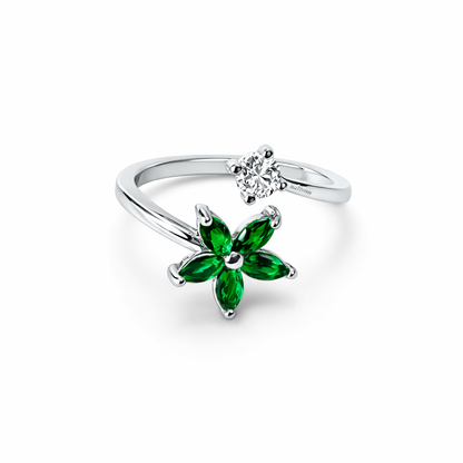 Green Emerald Cubic Zirconia American Diamond Silver Plated Adjustable Ring