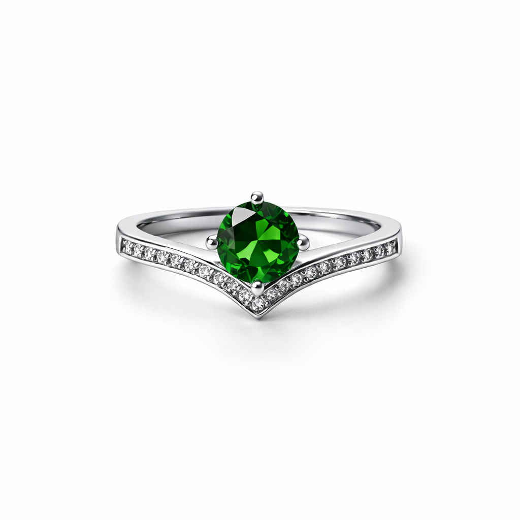 Green Emerald Cubic Zirconia American Diamond Silver Plated Adjustable Ring