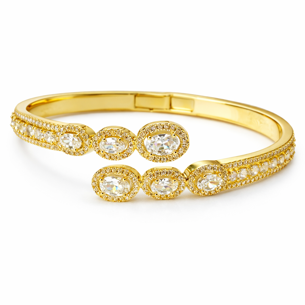 Solitaire Cubic Zirconia American Diamond Gold Plated Bangle Bracelet