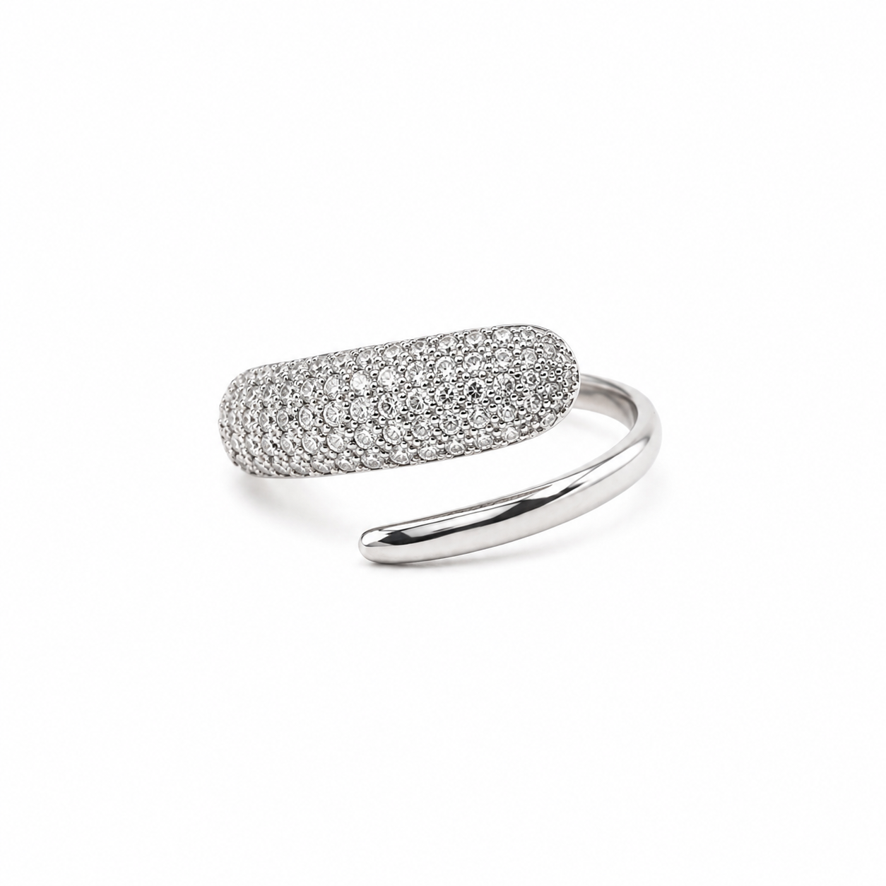 Solitaire Cubic Zirconia American Diamond Silver Plated Adjustable Ring
