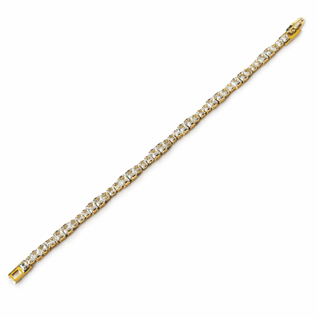 Solitaire Cubic Zirconia American Diamond Gold Plated Bracelet