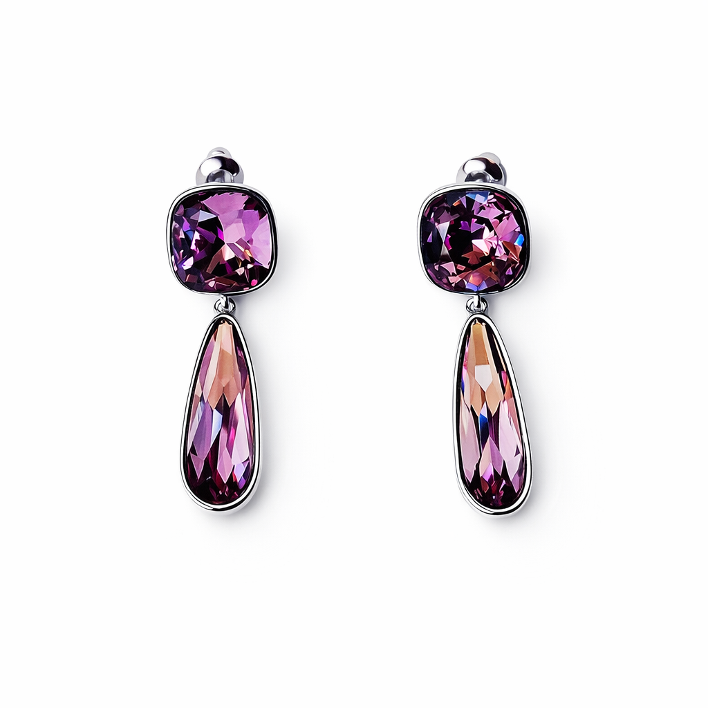 Purple Amethyst Swarovski Crystal Silver Plated Earrings