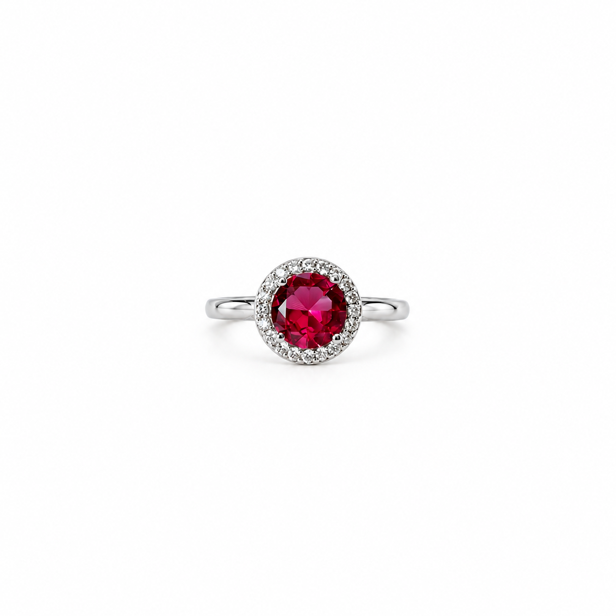 Red Ruby Cubic Zirconia Ice Cut American Diamond Silver Plated Adjustable Ring