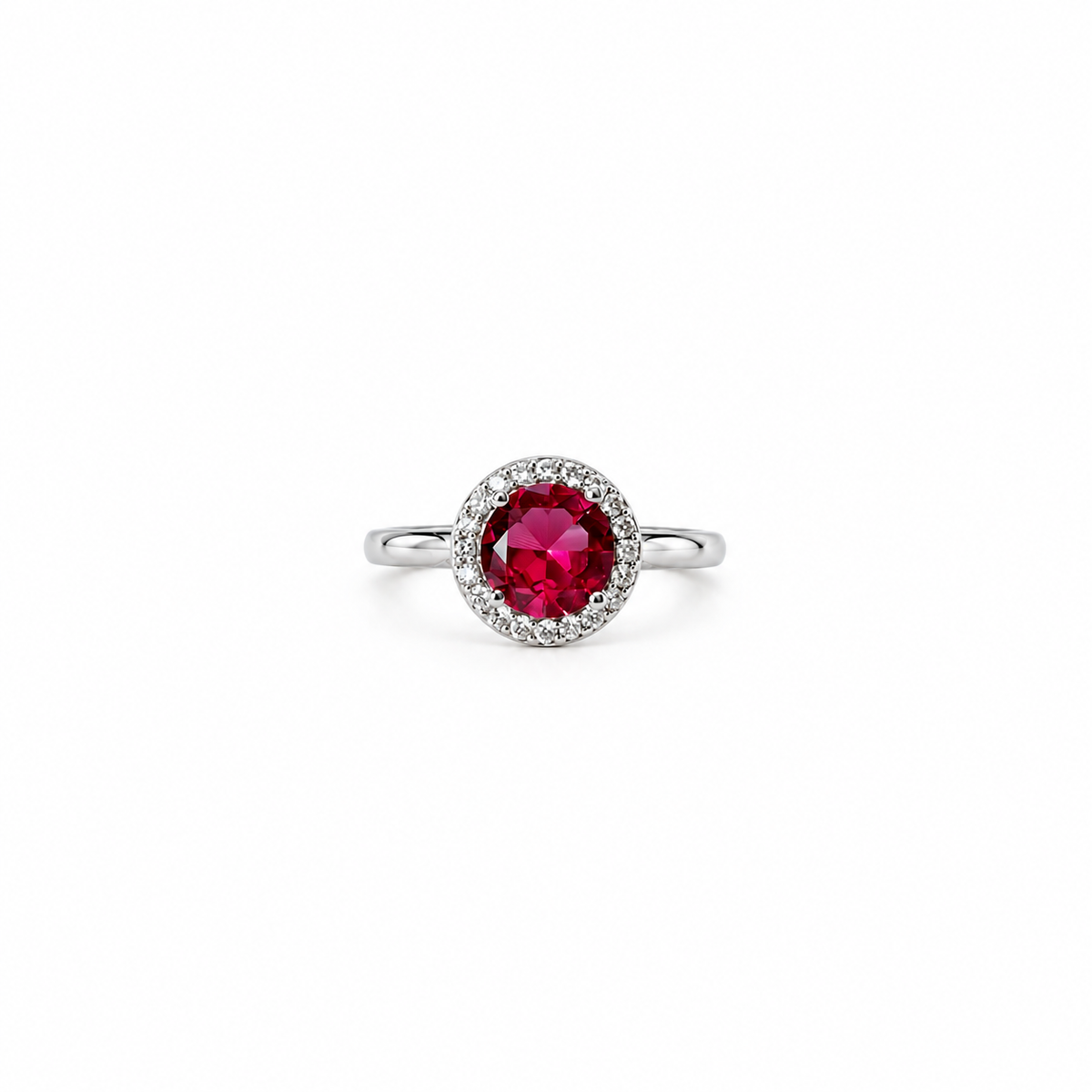 Red Ruby Cubic Zirconia Ice Cut American Diamond Silver Plated Adjustable Ring