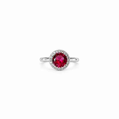 Red Ruby Cubic Zirconia Ice Cut American Diamond Silver Plated Adjustable Ring