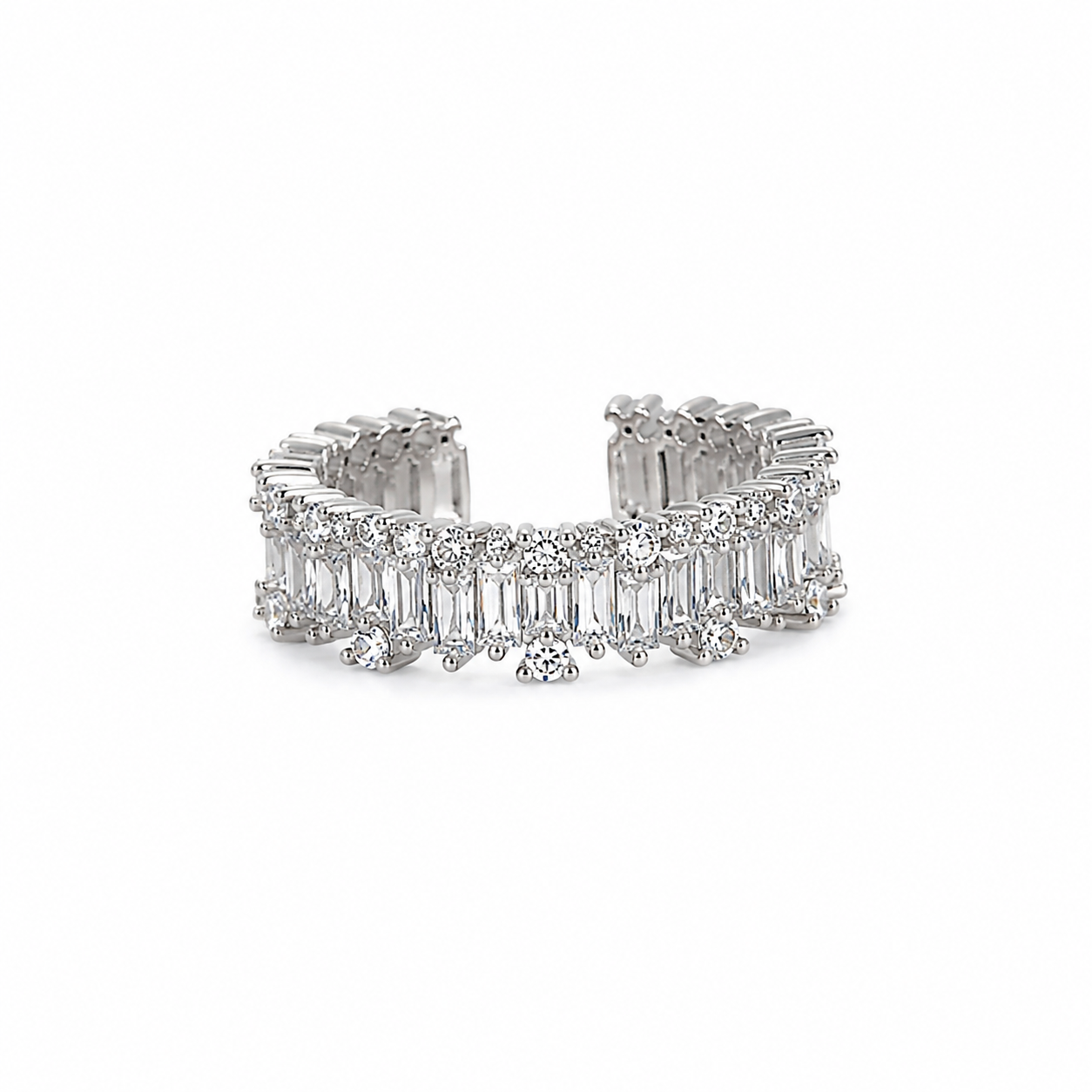 Solitaire Cubic Zirconia American Diamond Silver Plated Adjustable Ring