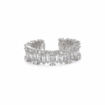 Solitaire Cubic Zirconia American Diamond Silver Plated Adjustable Ring