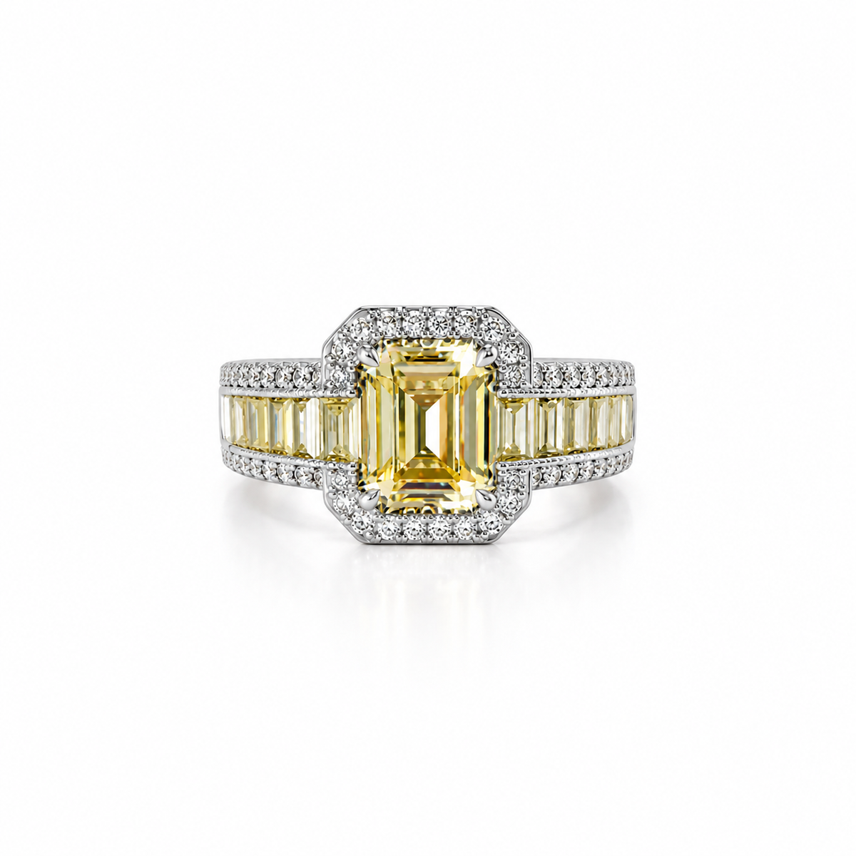 Yellow Topaz Cubic Zirconia Ice Cut American Diamond Silver Plated Adjustable Ring