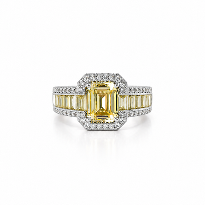 Yellow Topaz Cubic Zirconia Ice Cut American Diamond Silver Plated Adjustable Ring