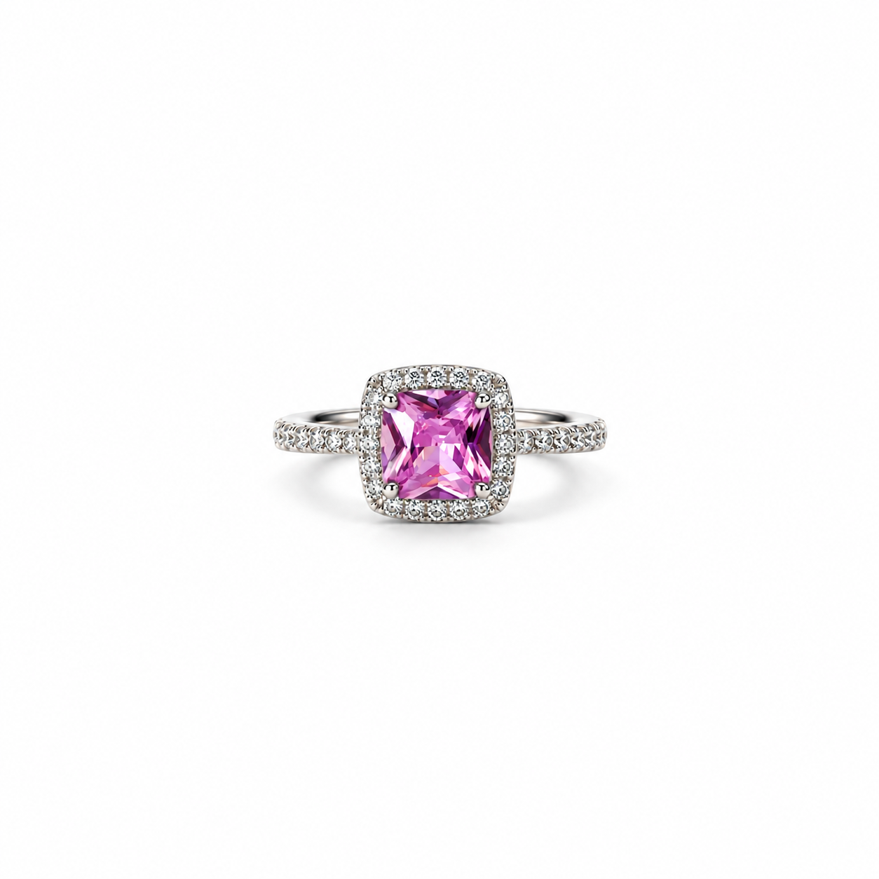 Pink Topaz Cubic Zirconia Ice Cut American Diamond Silver Plated Adjustable Ring