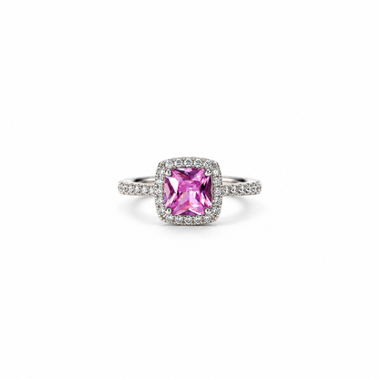 Pink Topaz Cubic Zirconia Ice Cut American Diamond Silver Plated Adjustable Ring