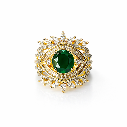 Green Emerald Cubic Zirconia American Diamond Gold/Silver Plated Adjustable Ring