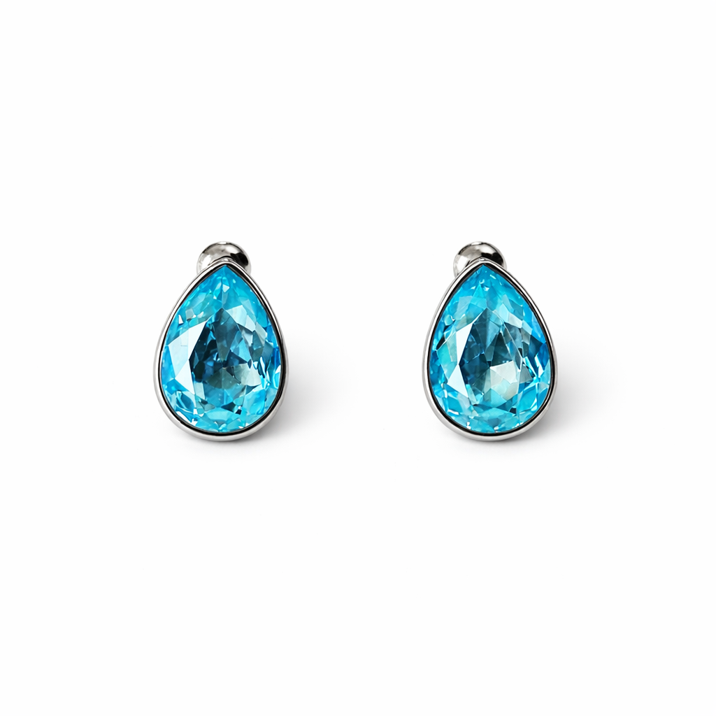 Aqua Blue Indicolite Swarovski Crystal Silver Plated Stud Earrings