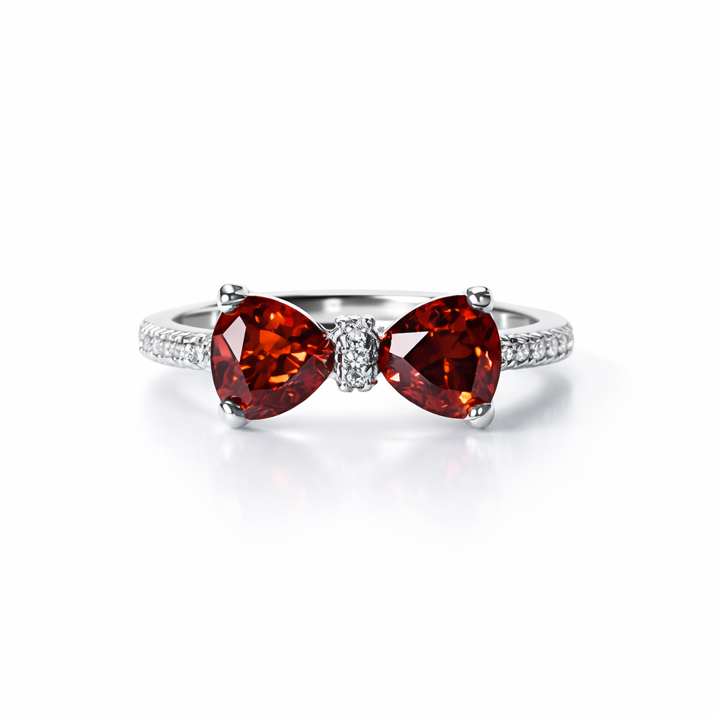 Red Ruby Cubic Zirconia American Diamond Silver Plated Adjustable Ring