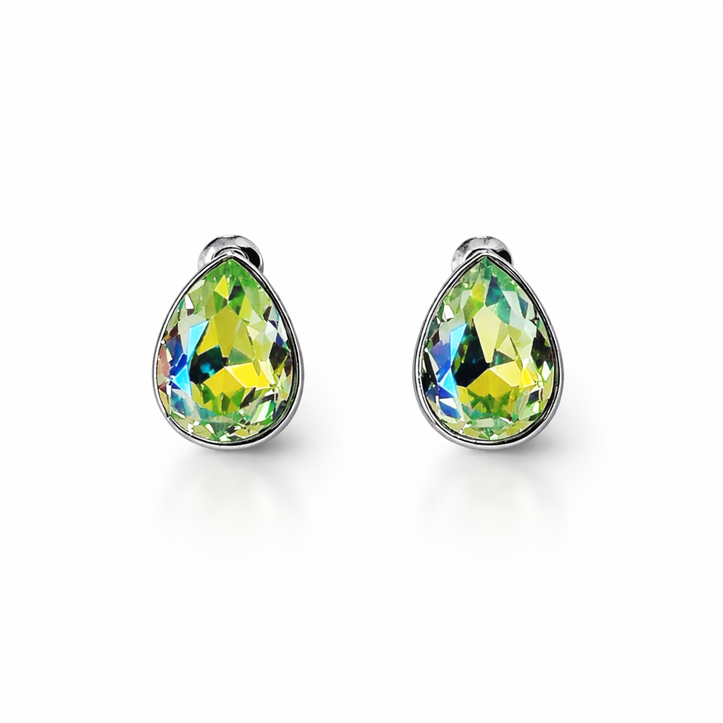 Green Peridot Swarovski Crystal Silver Plated Stud Earrings