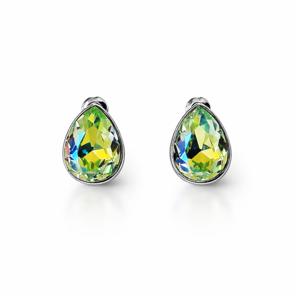 Green Peridot Swarovski Crystal Silver Plated Stud Earrings