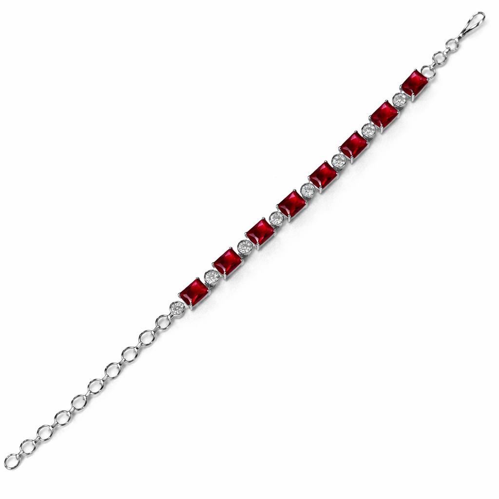 Red Ruby Cubic Zirconia American Diamond Silver Plated Bracelet