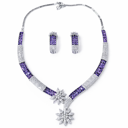 Light Purple Amethyst Cubic Zirconia Amethyst Cubic Zirconia American Diamond Silver Plated Necklace Set