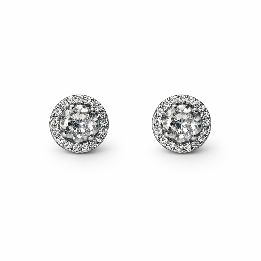 Solitaire Cubic Zirconia American Diamond Silver Plated Earrings