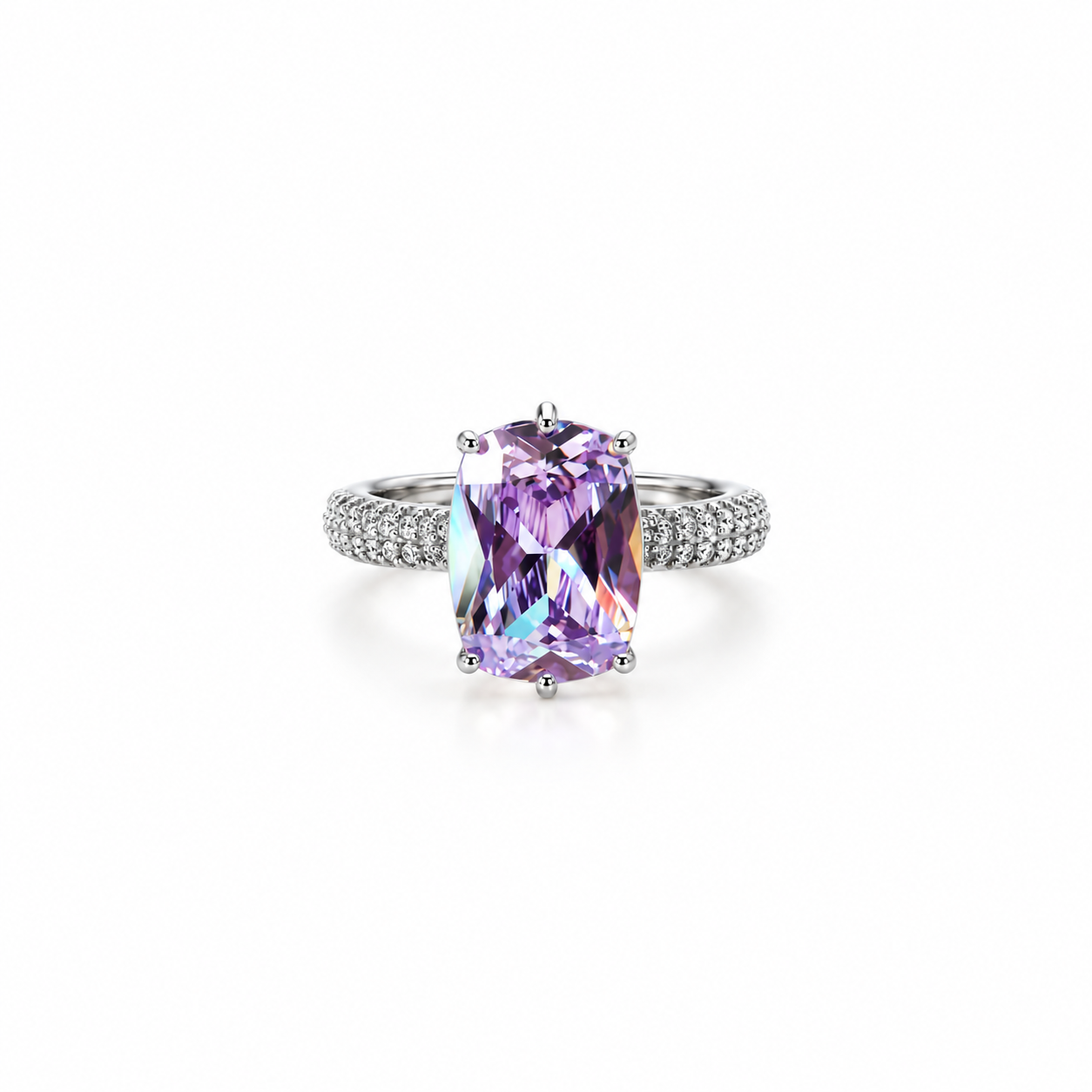 Purple Amethyst Cubic Zirconia Ice Cut American Diamond Silver Plated Adjustable Ring