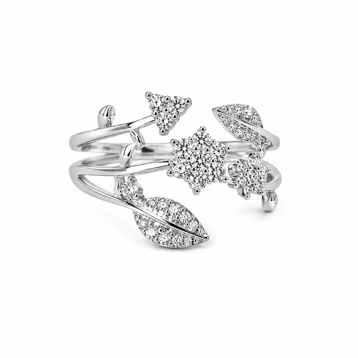 Solitaire Cubic Zirconia American Diamond Silver Plated Adjustable Ring