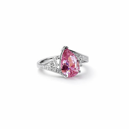 Pink Topaz Cubic Zirconia Ice Cut American Diamond Silver Plated Adjustable Ring