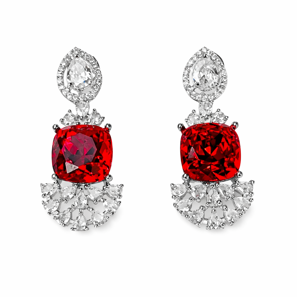 Red Siam Swarovski Crystal American Diamond Silver Plated Earrings