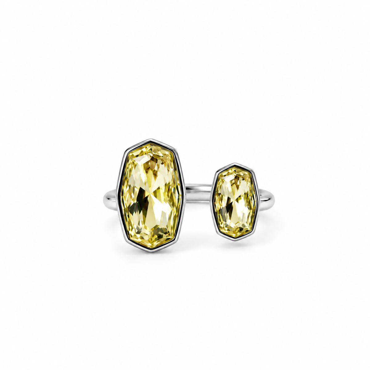 Light Yellow Topaz Swarovski Crystal Silver Plated Adjustable Ring