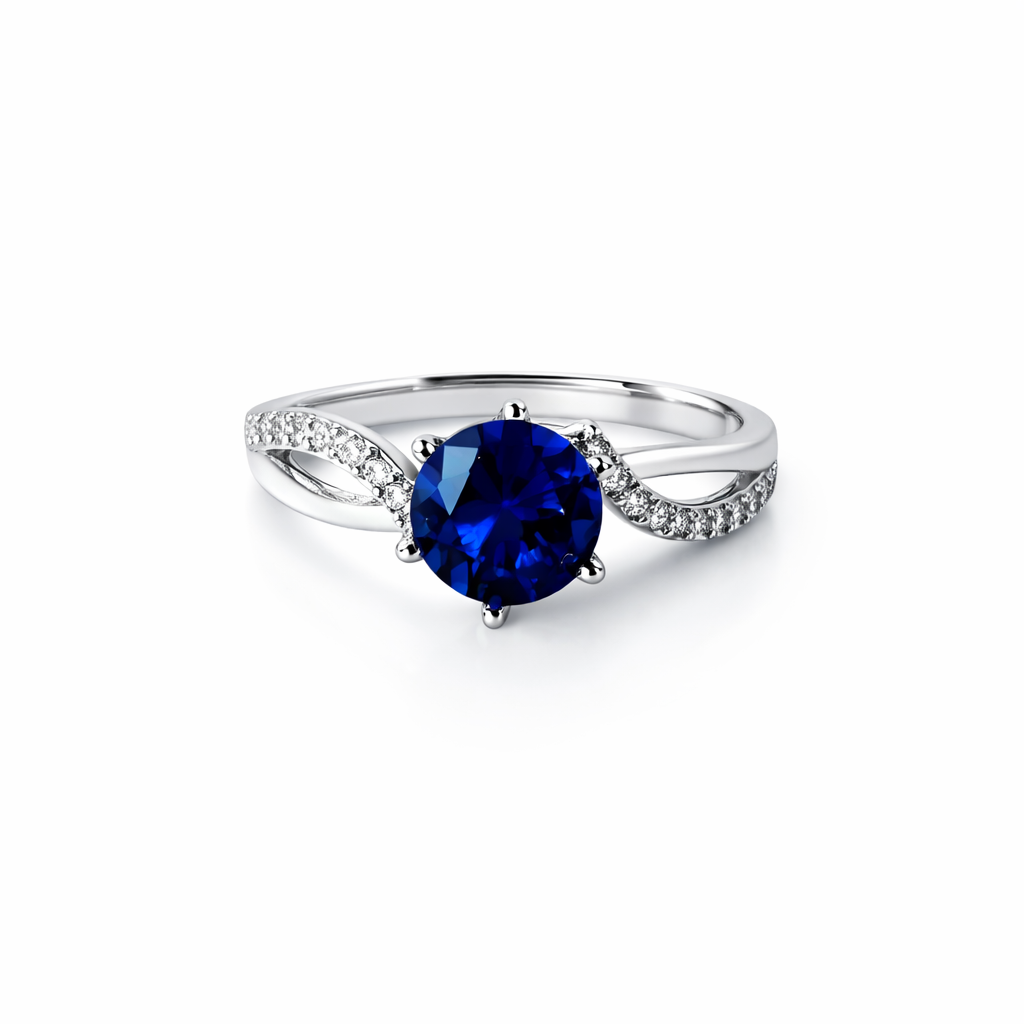 Blue Sapphire Cubic Zirconia American Diamond Silver Plated Adjustable Ring