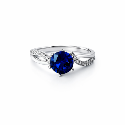 Blue Sapphire Cubic Zirconia American Diamond Silver Plated Adjustable Ring