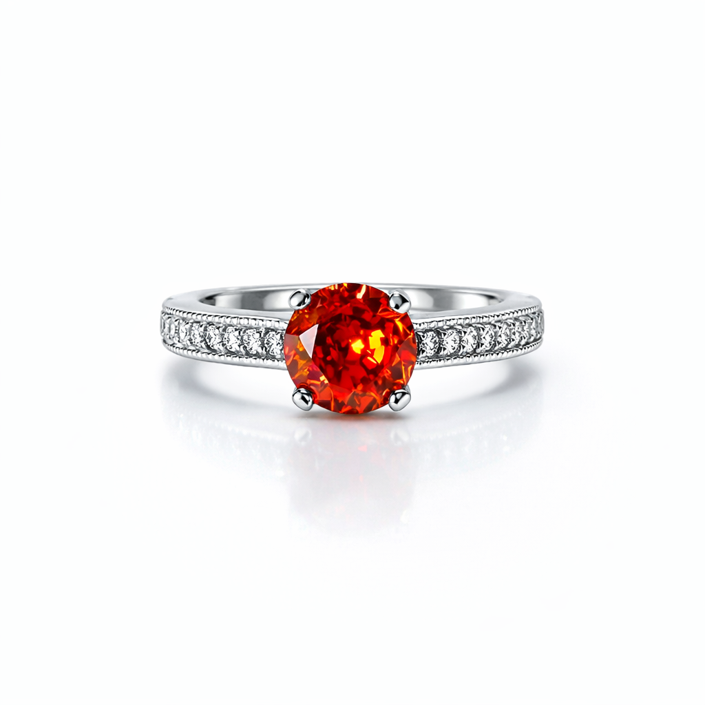 Spinel Orange Cubic Zirconia American Diamond Silver Plated Adjustable Ring
